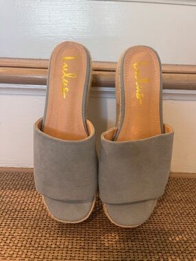 Lulu's Light Blue Suede Open-Toe Slide Mules